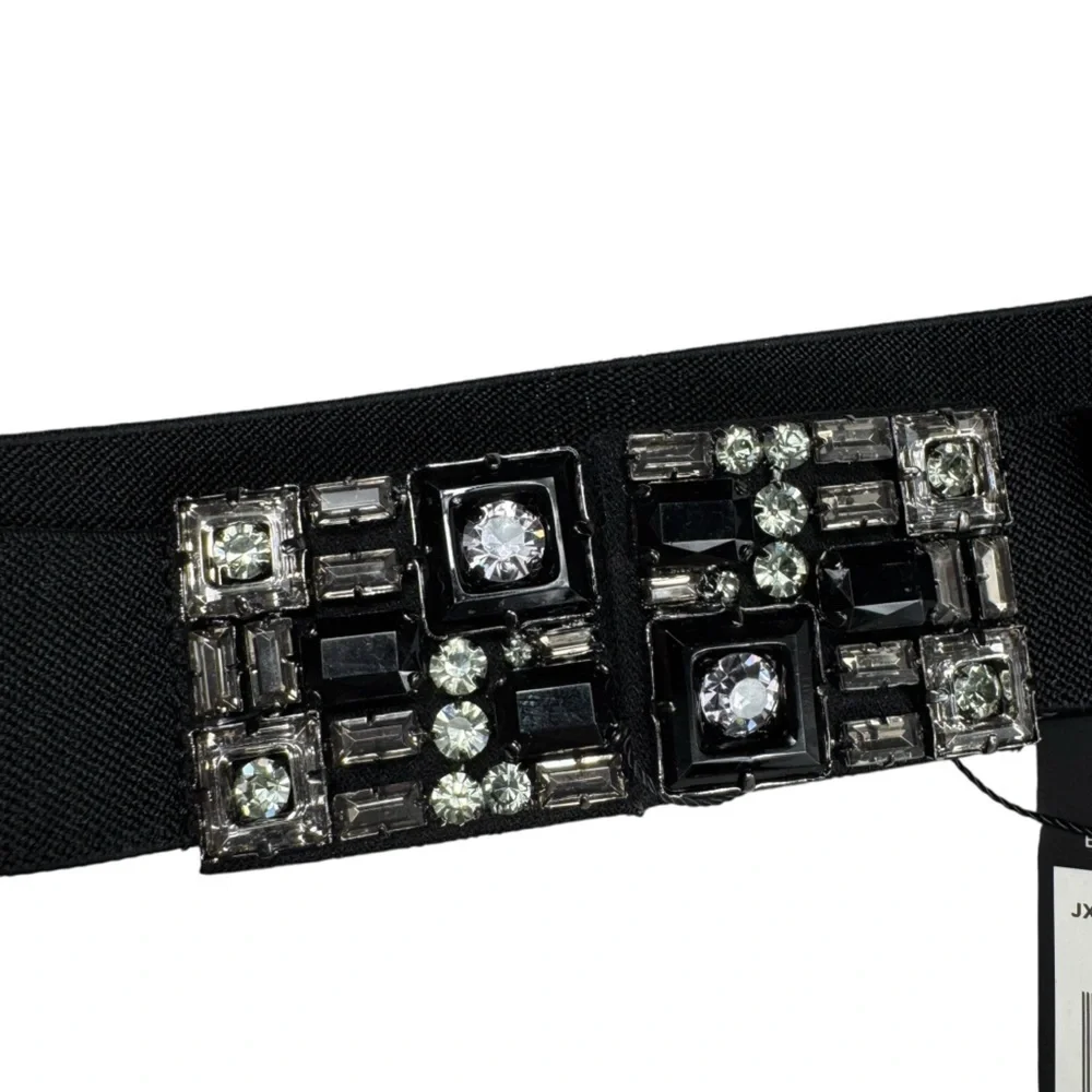 NWT BCBGMAXAZRIA Black Embellished Stretch Waist Belt, Size XS